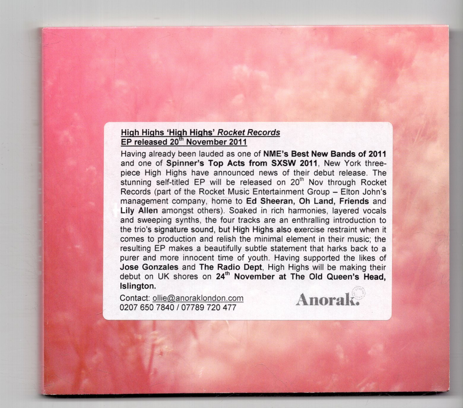 (JX189) High Highs, High Highs - 2011 CD