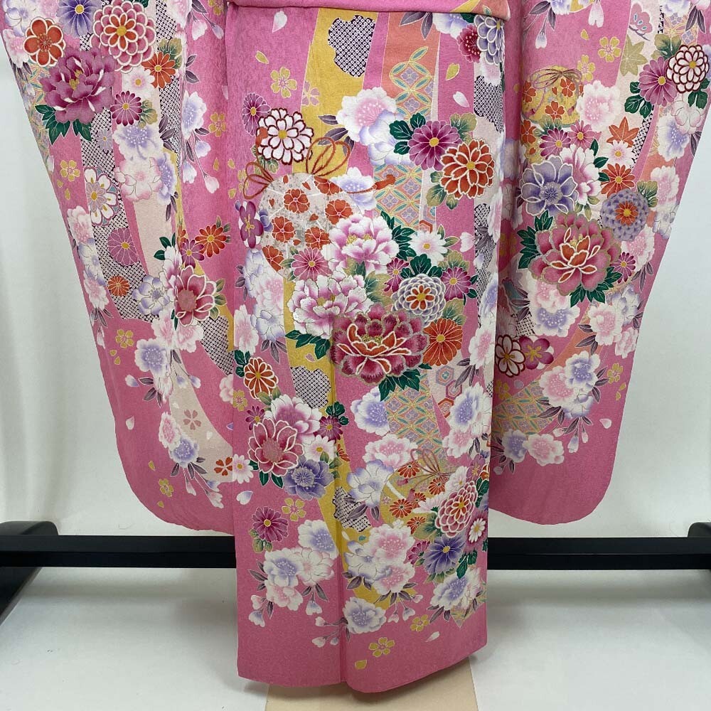Furisode 6-piece set Japanese Kimono obi Pink floral Free