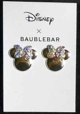 Disney Baublebar Minnie Mouse Rhinestone Statement Studs Gold Tone Earrings New