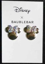 Disney Baublebar Minnie Mouse Rhinestone Statement Studs Gold Tone Earrings New