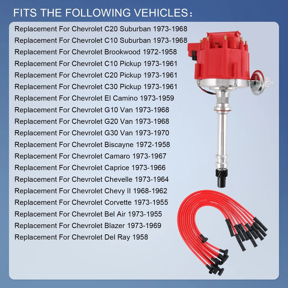 Distribuidor HEI con kit de encendido de cables de bujía para Chevy SBC 350 BBC 454 Foto 3 de 4