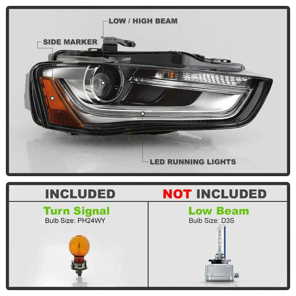 HID/Xenon Non-AFS Projector Headlight For 2013-2015 2016 Audi A4 Right Passenger Foto 3 de 4