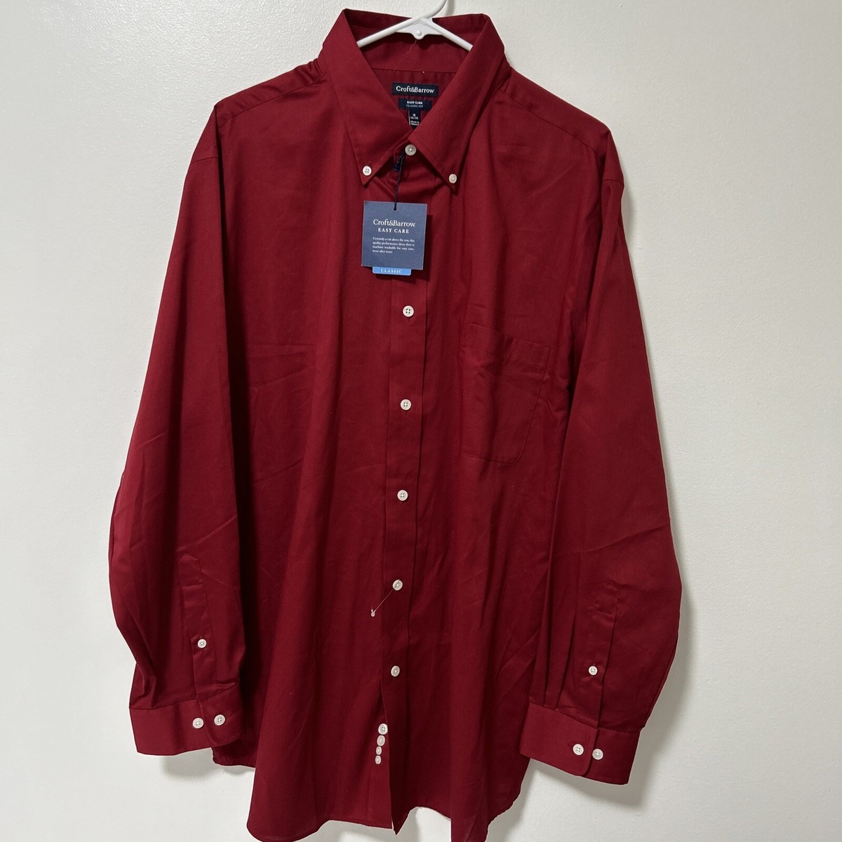 Croft \u0026 Barrow Mens Size 18 Button Down Shirt Easy Care Long Sleeve 34/35  Maroon | eBay