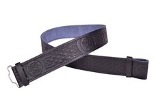 Men's Black Lion Rampant Embossed Kilt Belt Adjustable Size Highland Belt