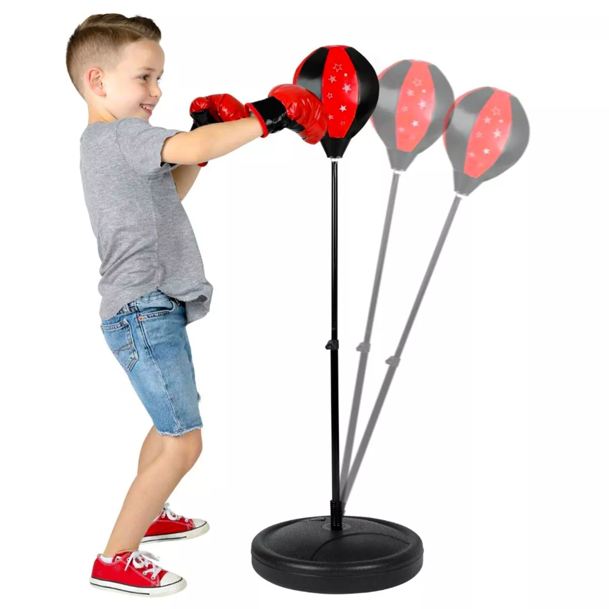 CHILDREN KIDS JUNIOR BOXING PUNCH BALL BAG FREE STANDING SET WITH MITTS  GLOVES