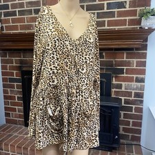 Women's Leopard Print Long Sleeve Dress Brown Size S Buttons Pockets Pre Owned