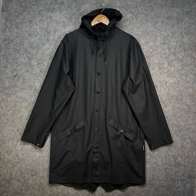 Regenjacke Unisex Gr. Medium schwarz Longline wasserdicht Essential Knopfleiste