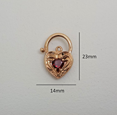 9ct Rose Gold Filigree Heart Padlock - Set with Ruby Colour Synthetic Stone