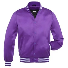 Men Jacket Varsity Letterman Jacket Baseball Jacket Purple Satin Men L