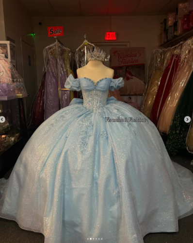 Cinderella Quinceanera Kleider himmelblau Prinzessin Glitzer mit Schleife süß 15 Kleid - Bild 2 von 10