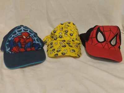 3 Lot Childs Cap Hat Spider Man Minion