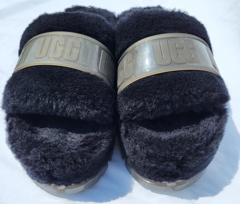 UGG Fluffita Slides Para Mujer 8 Negro Plataforma Informal Y2K Baddie Comodidad Perezoso Chic Foto 2 de 4