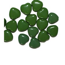 Green Flat Heart Czech Pressed Glass Beads 10mm pack of 16 