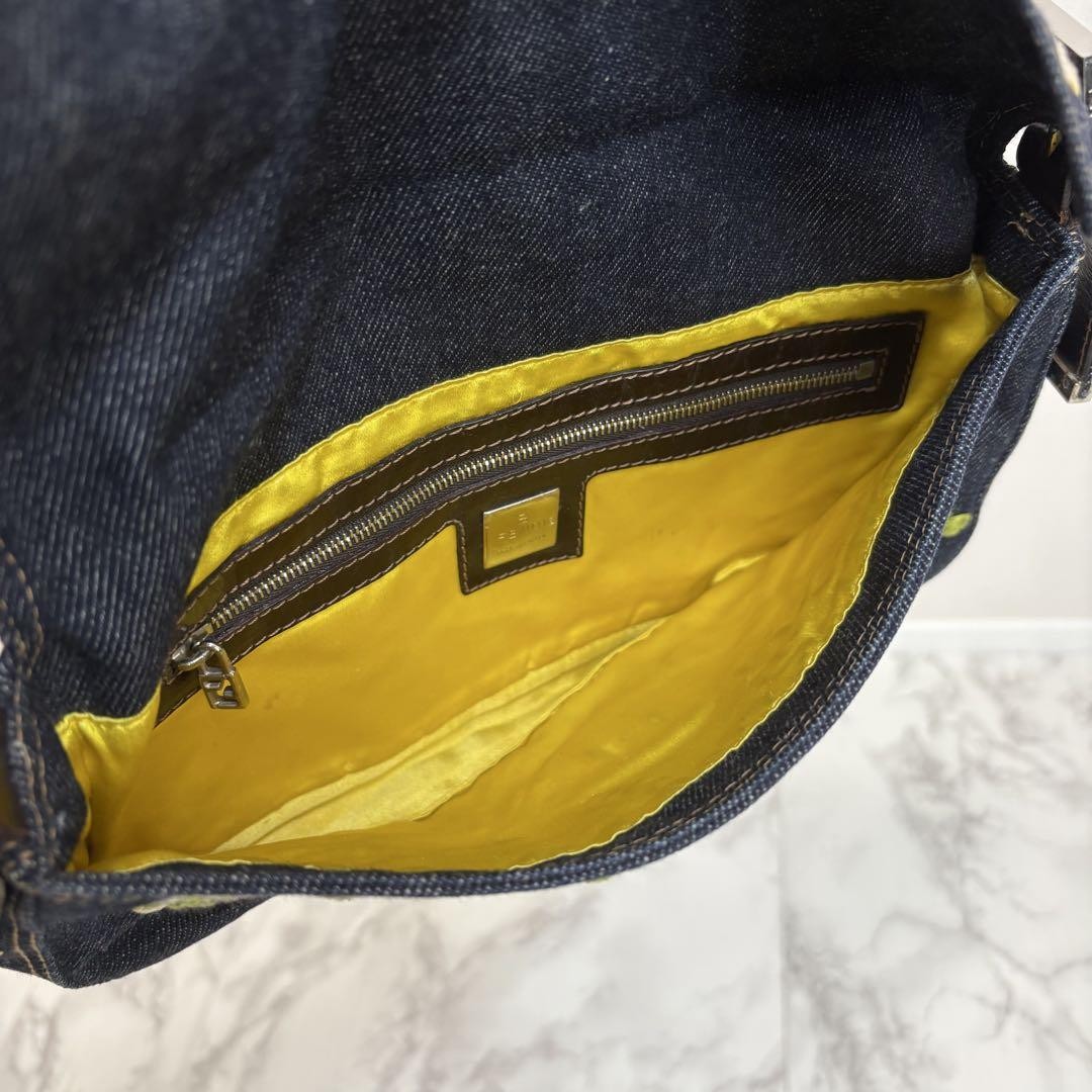 FENDI Mamma Bucket Hand Bag Denim Leather Floral Embroidery FENDI Mamma Bucket Hand Bag Denim Leather Floral Embroidery