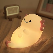 Cute White Axolotl Night Light, Squishy Night Lamp, Dimmable Timer Nursery Ni...