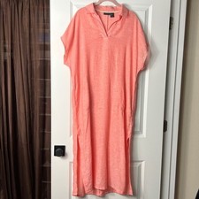Tahari Linen Blend Peach Cap Sleeve Beach Coverup Maxi Dress Small