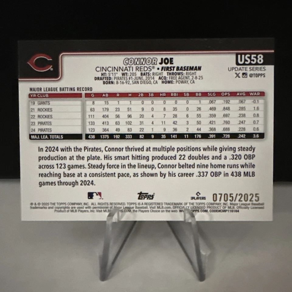Connor Joe 2025 Topps Update Series Gold /2025 #US58 - Image 2 of 3