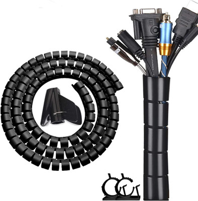 Black Computer Cable Management Sleeve Tube under Desk Cord Organizer, 7/8 Inch