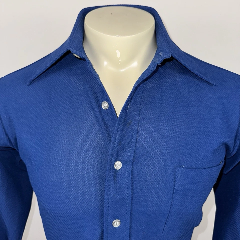 Vtg Manhattan Shirt Disco Dagger Collar Polyester Knit 60s 70s Medium Mens 15 32 - Image 4 of 4