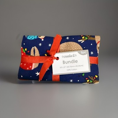 Create It Holiday Sloth Five Piece Fat Quarter Fabric Bundle 18'' x 21'' New