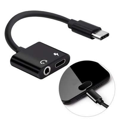 Aluminum Type C To 3.5mm Headphone Adapter And Charger Black