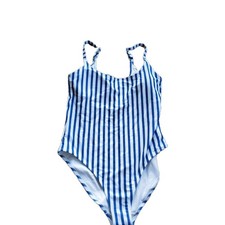 Old Navy Blue White Striped One-Piece Bathing Suit Swimwear Women Size XL