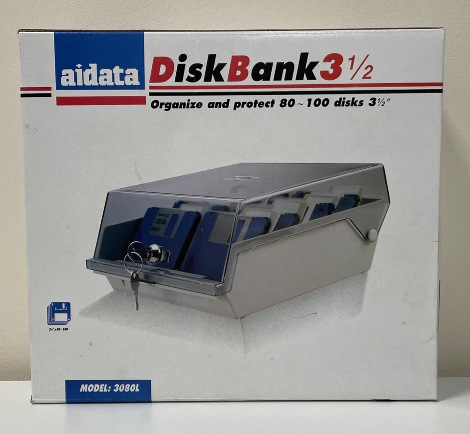 3.5" Floppy Disk Holder Storage Box With Keys - Holds 80 Disks - New Old Stock. - Image 2 of 4
