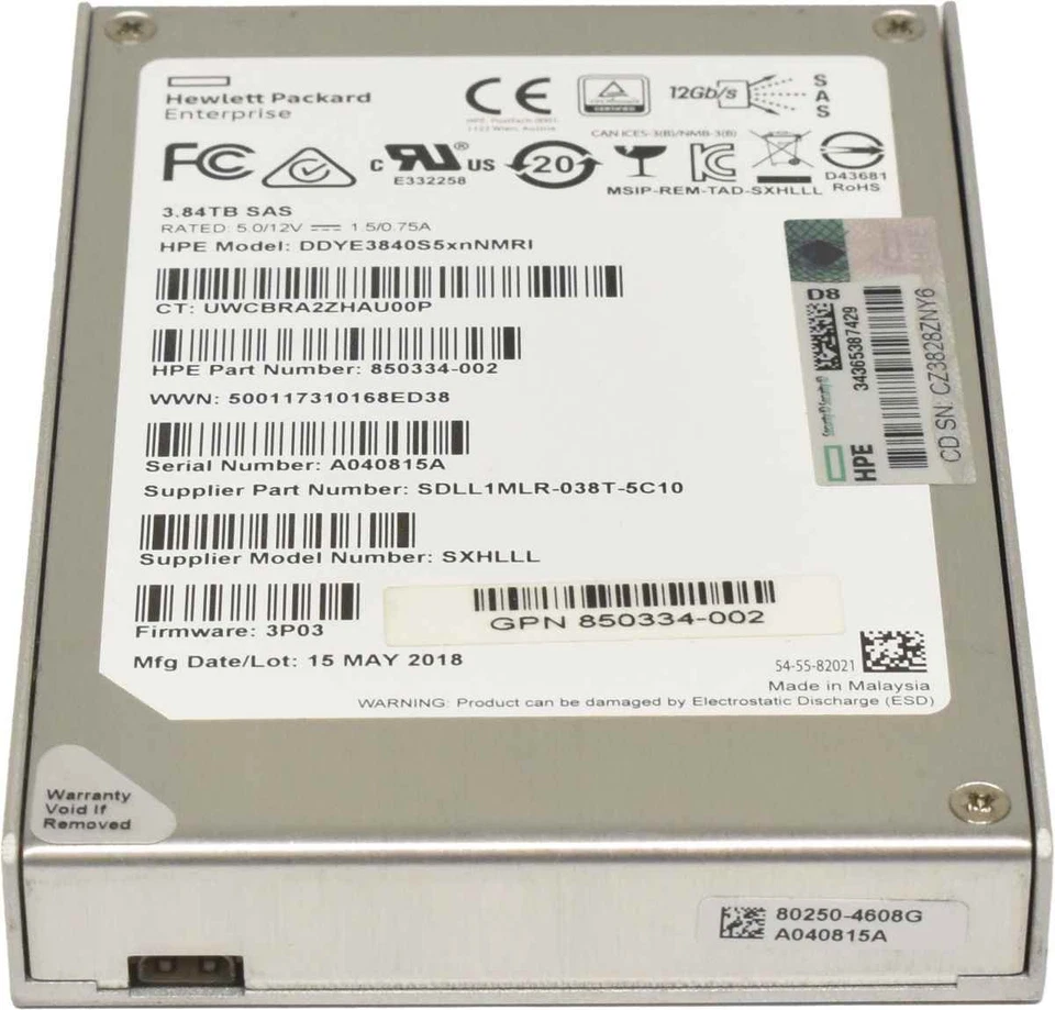 HP DDYE3840S5xnNMRI 3.84TB 2.5" 12Gbps SAS SSD 850334-002 3PAR 7000 8000