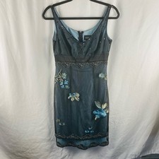 Adrianna Papell Blue and Black Lace Overlay Floral Embroidered Babydoll Fairy