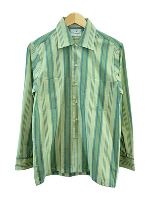 Other Brands 50s~60s Open Collar Long Sleeve Shirt 14.5 Cotton GRN 