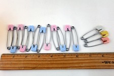 Vintage 2" Metal Baby Diaper Pins - Lot of 15 Pink Blue Yellow White