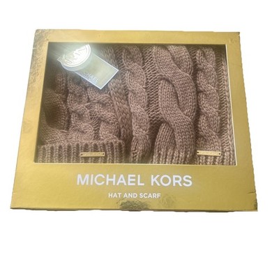 Michael Kors Knit 2 Piece Gift Set Hat and Scarf Brown Dark Tan MSRP $98 NWT
