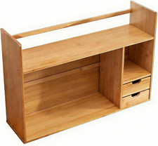 Bamboo Desktop Bookshelf Small Bookshelf for Desk with Drawers, Double Layer D