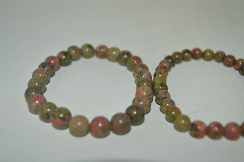 UNAKITE Crystal Bracelet - Round Beads -Beaded Handmade Healing Jewelry set of 3 - Picture 2 of 3