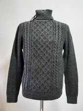 Maglione Gutteridge Uomo L Grigio Lana Collo Alto Trecce Nuovo