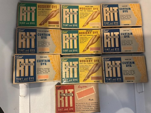 Vintage RIT All Purpose Fabric Dye Lot of 7 Curtain Hosiery Powder Boxes
