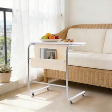 Rolling C-Shaped End Table Mobile BedSide Table Coffee Table Bedroom Living Room