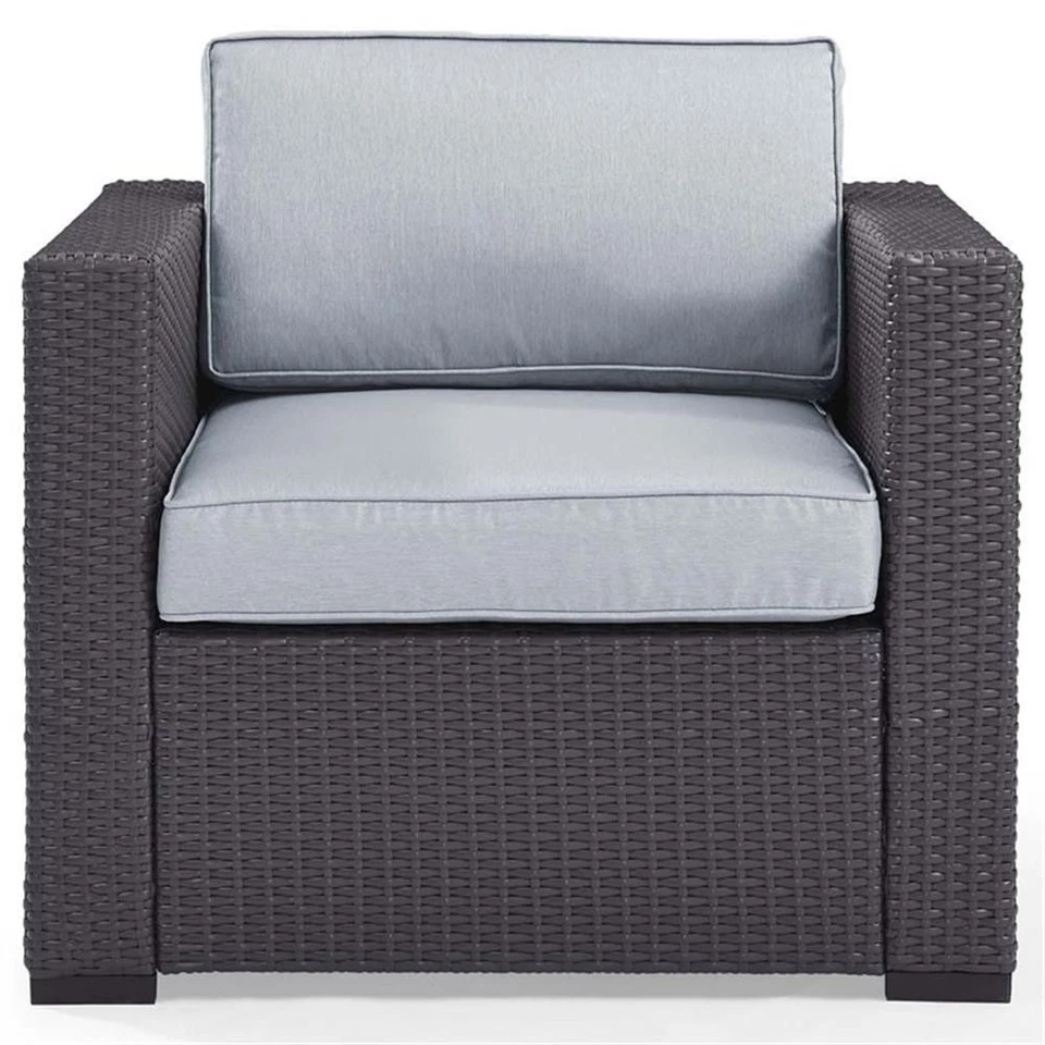 Crosley Furniture Biscayne Wicker / Rattan Patio Arm Chair in Brown and White - Image 3 of 4