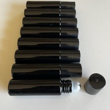 NEW 10ml 1/3 oz BLACK Glass Roll on With Cap  Stainless Steel Roller Ball