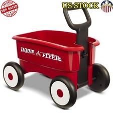 2-in-1 Play Wagon Push Walker Plastic Adjustable Handle for Kids 1-4 Years Red