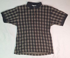 Vintage Geoffrey Beene Plaid Polo T-shirt Made In Usa Men's Size Large