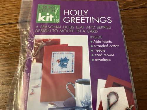 DMC Cross Stitch Kit, HOLLY GREETINGS, Design To Mount In Card. - Picture 2 of 3