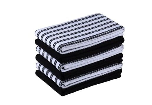 6-Piece Ultra Soft Cotton Kitchen Towel Set - Highly Absorbent Black & White
