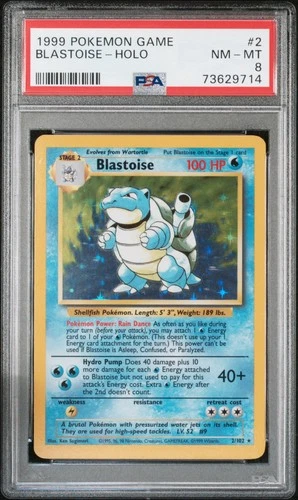 New Listing1999 Pokemon Game Blastoise-Holo #2 NM-MT PSA 8