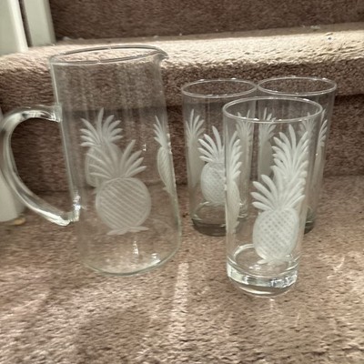 Victorian Vintage  Crystal Design Pitcher with 3 Pineapple Glasses!