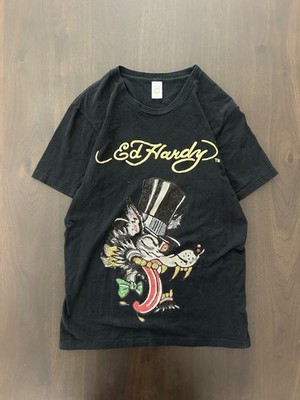 VTG Y2K Ed Hardy  Black Rhinestone Big Bad Wolf Graphic Tee T-Shirt Size XL (M)