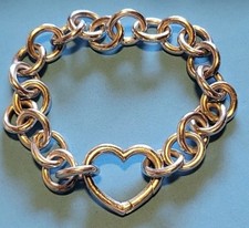 Tiffany & Co. Large Links Open Heart Clasp 7.75" Silver Bracelet.