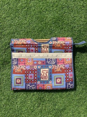 Vintage Patchwork Stil Katze gemustert Nähen Stricken Häkeln Tasche Holzgriffe