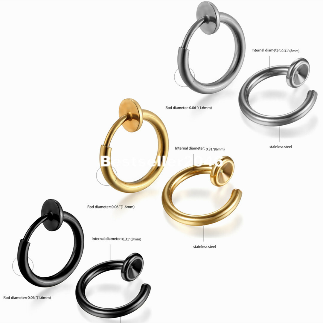 2-Pack Fake Hoop Earrings - Stainless Steel Spring Clip-On Non-Pierced, Style S10