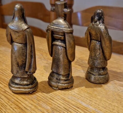 Vtg Fu Lu Shou - Trio Solid Heavy Bronze Brass Chinese Immortals Gods - Picture 3 of 11